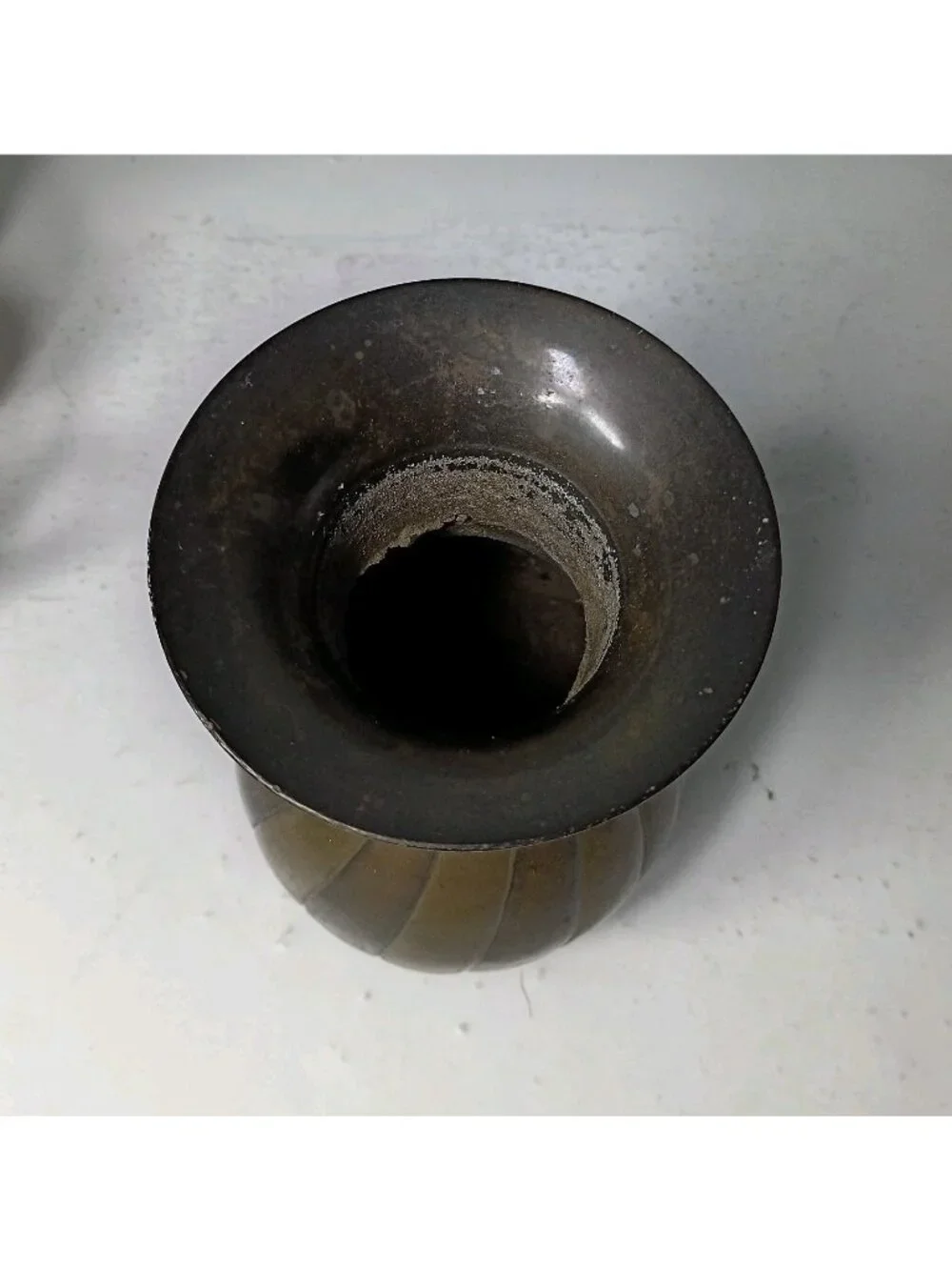 Vintage Two Tone Solid Brass Ribbed Swirl Vase 6